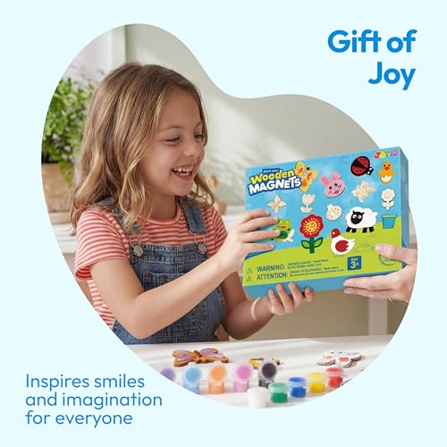 12 Wooden Magnet Creativity Arts & Crafts Painting Kit for Kids (12 Count)