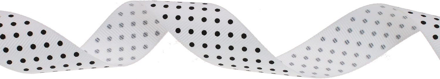 Polka Dot Grosgrain Ribbon 25 Yard Each Roll 100% Polyester (1", White) - Crafty Corner