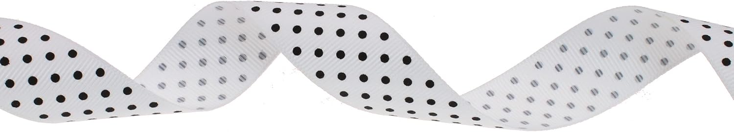 Polka Dot Grosgrain Ribbon 25 Yard Each Roll 100% Polyester (1", White) - Crafty Corner