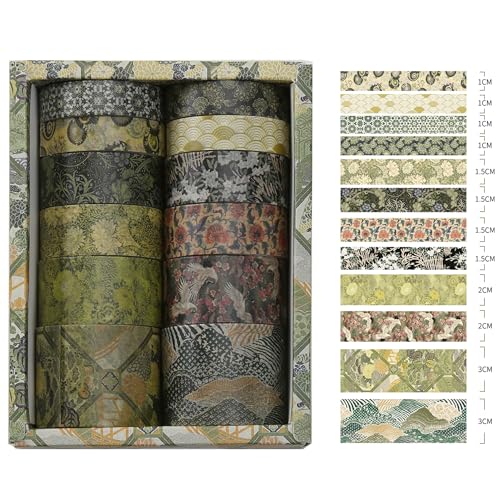 12 Rolls Kyoto Charm Washi Tape Set Japanese Arts Adhesive Tapes Geometric Garden Decorative Masking Tape Sets for Craft (12 Count)