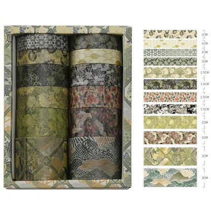 12 Rolls Kyoto Charm Washi Tape Set Japanese Arts Adhesive Tapes Geometric Garden Decorative Masking Tape Sets for Craft (12 Count)