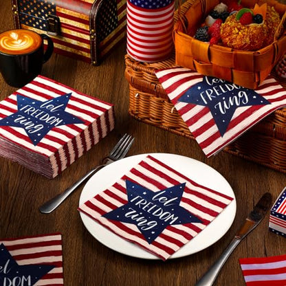 60 Pcs Patriotic Stars and Stripes Cocktail Paper Napkins 6.5"