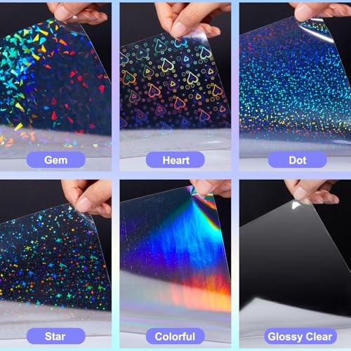 36 Sheets Holographic Sticker Paper A4 Vinyl Holographic Laminate Sheets Self Adhesive Waterproof Transparent Film (36 Count)