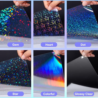 36 Sheets Holographic Sticker Paper A4 Vinyl Holographic Laminate Sheets Self Adhesive Waterproof Transparent Film (36 Count)