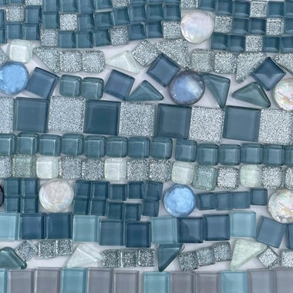 1.1 LB Gray Irregular Glass Mosaic Tiles with Backing (17.6 Ounce)