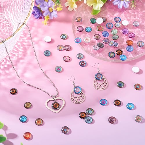 100Pcs Flower Printed Glass Cabochons for Jewelry Making