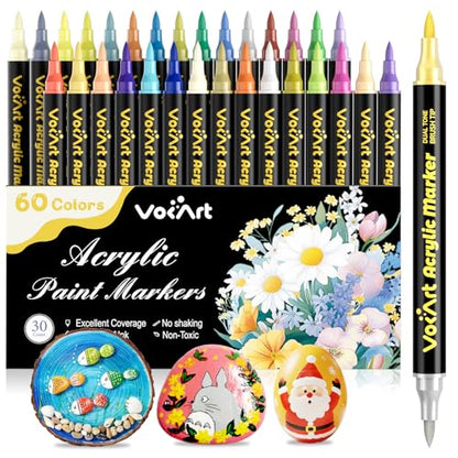 60 Colors Acrylic Paint Markers Brush Tip Paint Pens (30 Count)