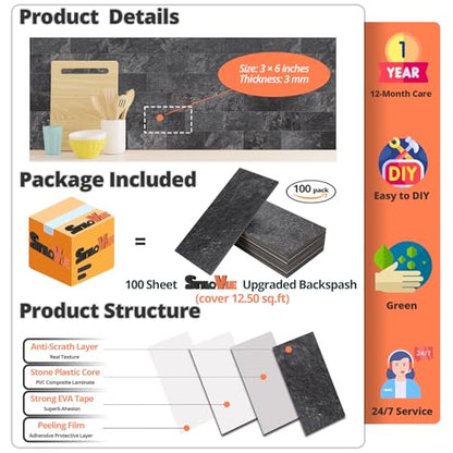 100 Pieces Peel and Stick Backsplash for Kitchen (12.5 Sq Ft)