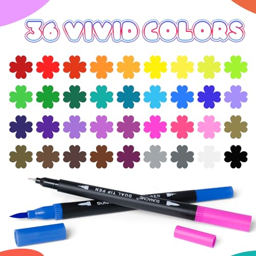 36 Colors Dual Brush Marker Pens (36 Count)