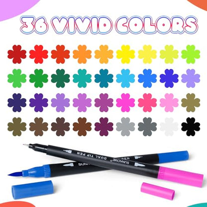 36 Colors Dual Brush Marker Pens (36 Count)