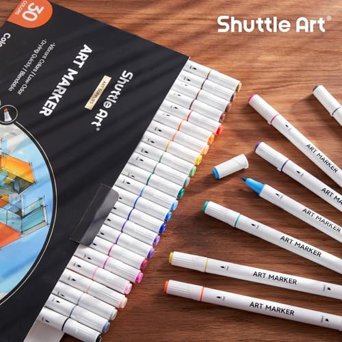 30 Colors Dual Tip Art Markers Permanent Marker Pens Highlighters Perfect for Illustration Adult Coloring Sketching and Card Making (30 Count)