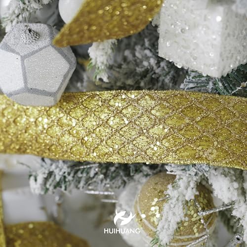 Glitter Gold Diamond Christmas Wired Ribbon 2.5 inch x 10 Yards (30 Foot)