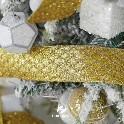 Glitter Gold Diamond Christmas Wired Ribbon 2.5 inch x 10 Yards (30 Foot)