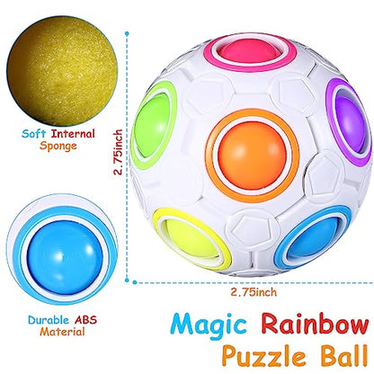 12 Pack Rainbow Puzzle Balls Magic Fidget Balls with 2 Pcs Pouches Fidget Toys for Boys and Girls Funny Stress Reliever Toys for Kids Teens and Adults Back to School Birthday Gifts (12 Count)