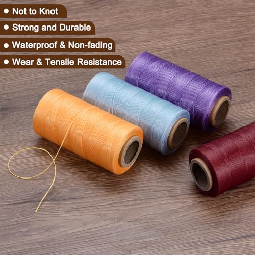150D 0.8mm Flat Waxed Thread 284 Yards Polyester Leather Sewing Waxed String Hand Stitching Waxed Cord for Leather Stitching Sewing Bookbinding DIY Craft Brick Red