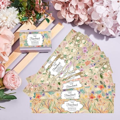 100 Eucalyptus Leaves Soap Wrapper 8 Style Vintage Flower Wrap Tape Kraft Paper Vertical Tag Sleeves Covers for Christmas Homemade Soaps Packaging Supplies (120 Count)
