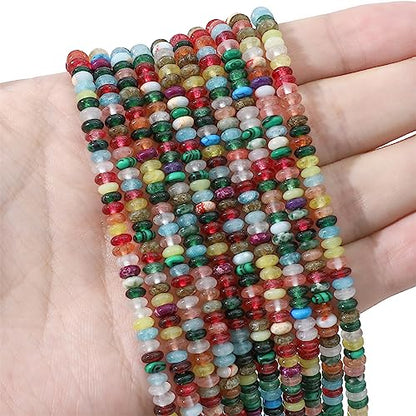 Natural Mix Colored Disk Stone Beads 4x2mm 160pcs Rondelle Loose Semi Gemstone Beads for Jewelry Making Design (160 Count)