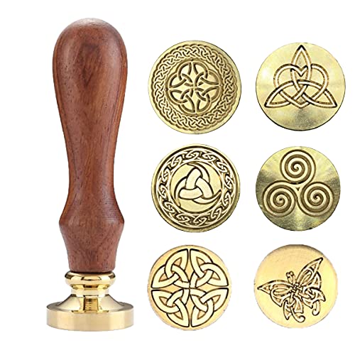 Celtic Knot Seal Wax Stamp with 6 Patterns Removable Brass Head + 1 Wood Handle