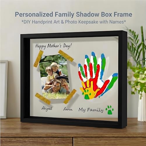 Horizontal Black Family Handprint Kit 3D Frame Modern Dad Gift