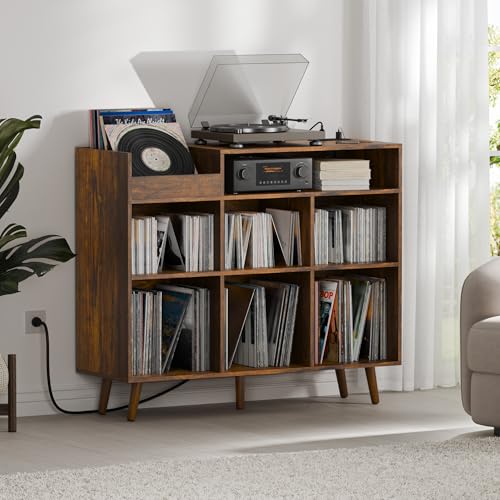 Large Record Player Stand with Vinyl Storage Cabinet