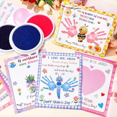 48 Sets Mother's Day Handprint Crafts DIY Religious Hand Keepsake Craft Gifts with Flower Stickers for Mom Dad Home Party Activities (48 Count)