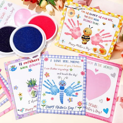 48 Sets Mother's Day Handprint Crafts DIY Religious Hand Keepsake Craft Gifts with Flower Stickers for Mom Dad Home Party Activities (48 Count)