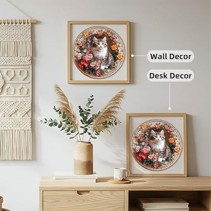 Colorful Flowers Cat Puzzles Adults Gifts for Women Men Wooden 100 Pieces 7.9 * 7.9in (100 Count)