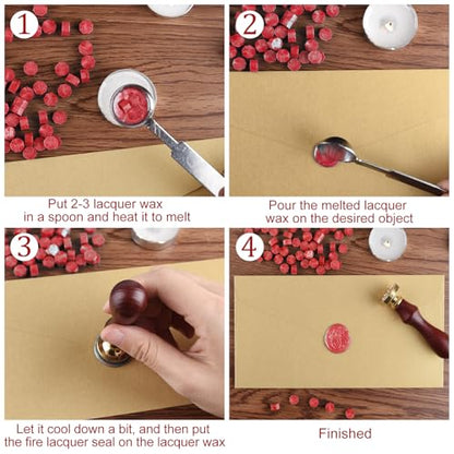 500 Pcs Dark Gold Octagon Wax Seal Beads Kit with 4 Pcs Tea Candles 1 Pc Melting Spoon for DIY Crafts Letters Wedding Wine Bottle Sealing (500 Count)