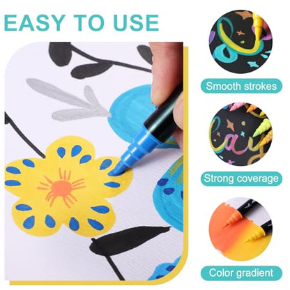 12 Colors Precision Brush & Fine Dual Tip Acrylic Paint Markers Pens (12 Count)