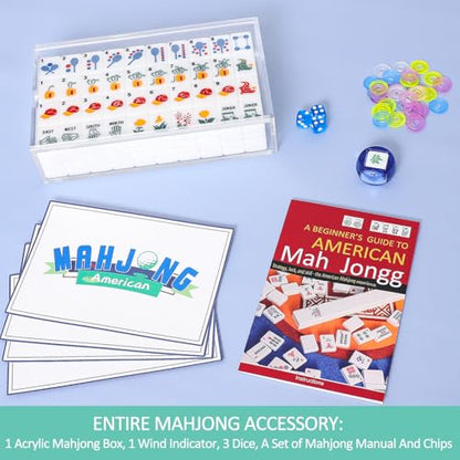 American Mahjong Tile Set with Clear Acrylic Box and Accessories