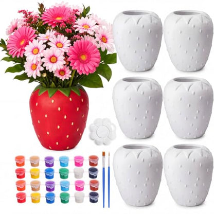 6 Pcs Ceramic Strawberry Vase to Paint 5.4" Unpainted DIY Painting Kit (6 Count)