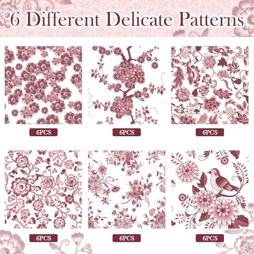 36 Pack 6 Style Red and White Decoupage Chinoiserie Napkins (36 Count)