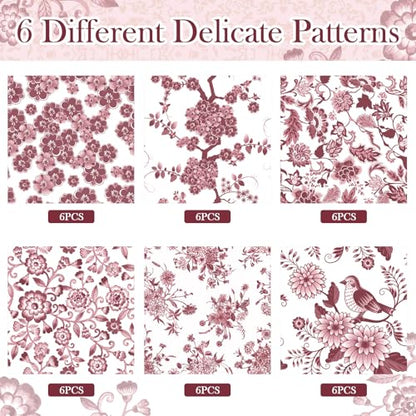 36 Pack 6 Style Red and White Decoupage Chinoiserie Napkins (36 Count)