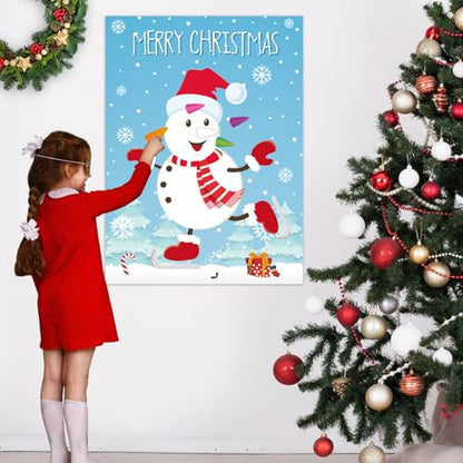 Pin The Snowman Nose Christmas Pin The Tail Party Games Activities for Kids 36 Stickers Christmas Party Decorations School Classroom Activities