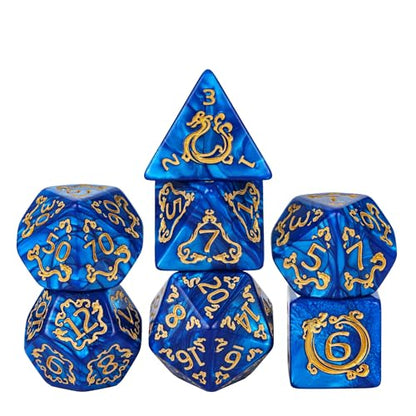 7 Die DND Dice Set Dragon Pattern Polyhedral Die with Leather Bag (7 Count)