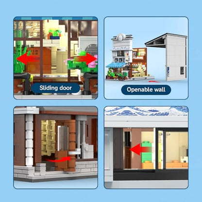 Master Japanese Sushi House Building Block Set C66018W Creative City Brick Kit with Lights