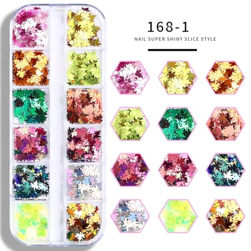 Thanksgiving Glitter Maple Leaf Nail Sequins Holographic Laser Mixed Color Fall Nail Flakes Design Nail Charms 3D Confetti Nail Art Stickers Maple Leaves Nail Glitter Sequins for Women (2 Ounce)