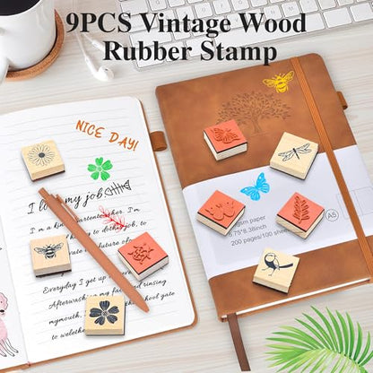9 PCS Vintage Wooden Rubber Stamps (9 Count)