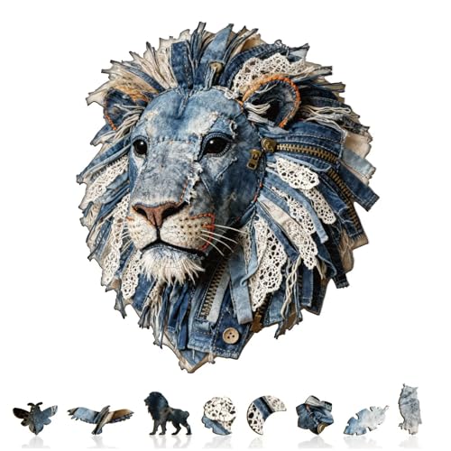 Denim Fabric Lion Puzzles Adults Gifts for Women Men Wooden 255 Pieces 13.4 * 11.6in