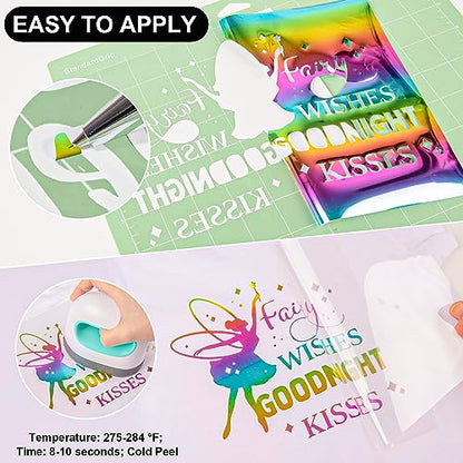 Rainbow Metallic Foil Heat Transfer Vinyl 12" x5ft HTV Vinyl Roll Holographic Chrome Iron on Vinyl Easy to Cut & Weed DIY Heat Press Design for T