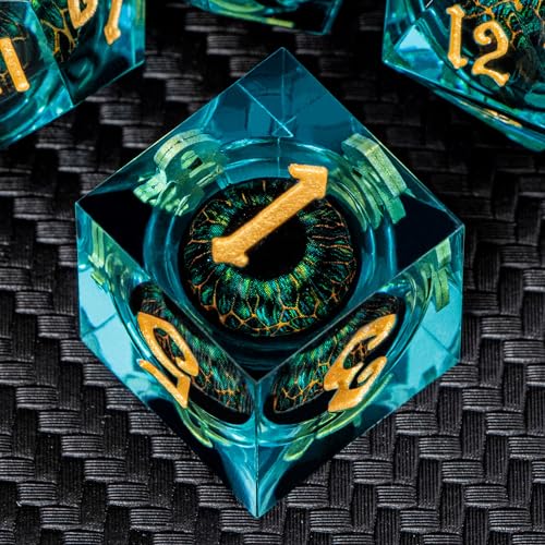 DND Resin Dice Dragon Eye Dice Liquid Core Red Sharp Edged Dice Set with Gift Box
