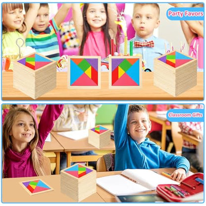 24 Pack Tangram Puzzle Wooden Kids Party Favors
