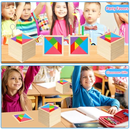30 Pack Tangram Puzzle Wooden Kids Party Favors (210 Count)