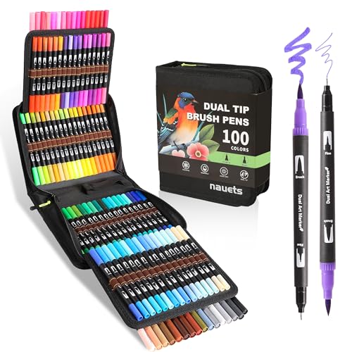 100 Colors Dual Tip Watercolor Paint Markers Pens (100 Count)