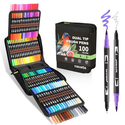 100 Colors Dual Tip Watercolor Paint Markers Pens (100 Count)