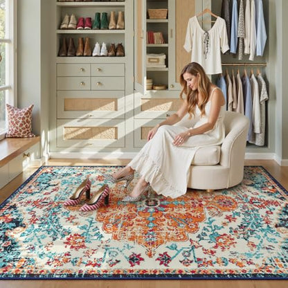 Reine Orange 6x9 Area Rugs Boho Washable Area Rug for Bedroom