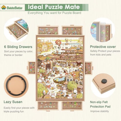 1500 Pieces Rotating Puzzle Board with 6 Drawers
