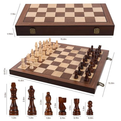 Wooden Chess Set with Folding Board