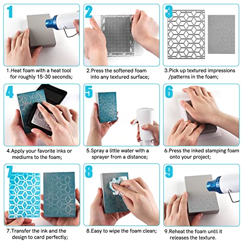 12 Pcs Stamping Foam Grey Moldable Foam Stamps Plastic Dry Foam Stamp Pad Cut and Dry Foam Stamping Foam Block for Sculpture