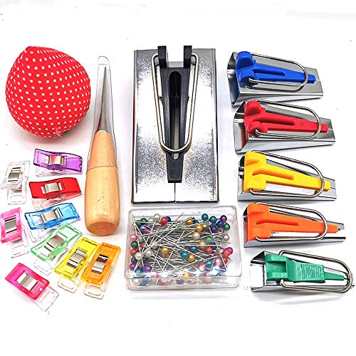 Fabric Bias Tape Maker Set of 19pcs Tools with Instruction (19 Count)